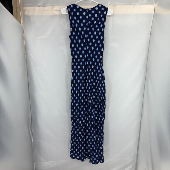 J Crew Women 10 High Neck Slip Dress Maxi Navy Blue Polka Dot Drapey Cupro Slit - Picture 5 of 12